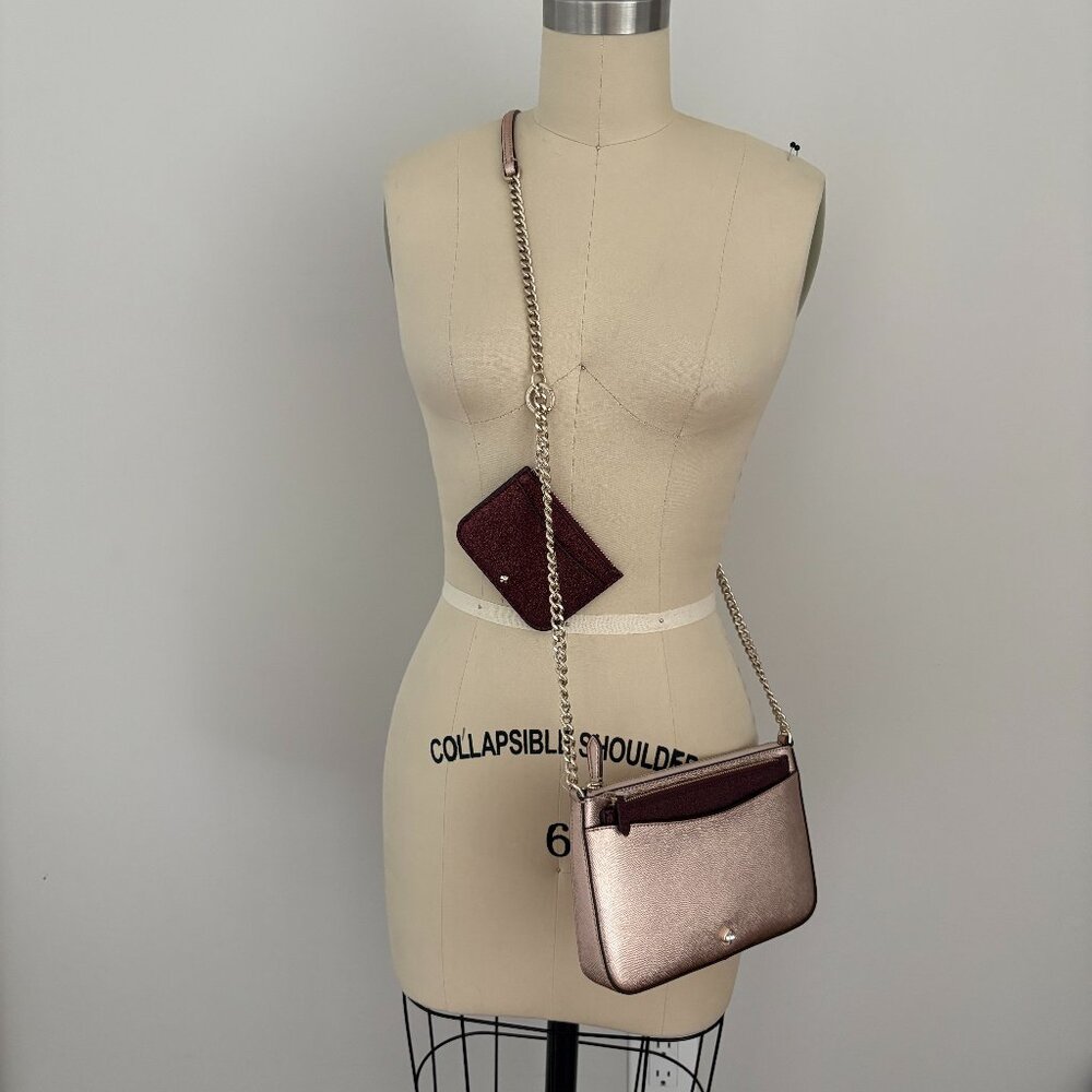 Kate Spade Shimmy 3-in-1 Triple Crossbody Set Rose Gold & Glitter Quiet Luxury